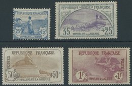 FRANKREICH 131-34 *, 1917, 25 C. - 1 Fr. Kriegswaisen, Falzreste, 4 Werte Feinst/Pracht, Mi. 870.- - Andere & Zonder Classificatie