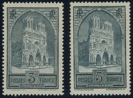 FRANKREICH 256I,II *, 1930, 3 Fr. Kathedrale Von Reims, Type I Und II, Falzrest, 2 Prachtwerte - Andere & Zonder Classificatie