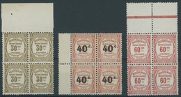 PORTOMARKEN P 38,43,45 VB **, 1908-19, 30 C., 40 C. Auf 50 C. Und 20 C. In Postfrischen Randviererblocks, Pracht - Strafport