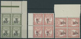 PORTOMARKEN P 54-56 VB **, 1926, 60 C. Auf 1 Fr. - 2 Fr. Auf 60 C. In Randviererblocks, Postfrisch, Pracht, Mi. 236.- - Timbres-taxe