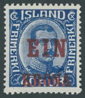 ISLAND 121 **, 1926, 1 Kr. Auf 40 A. Blau, Postfrisch, Pracht, Mi. 400.- - Other & Unclassified