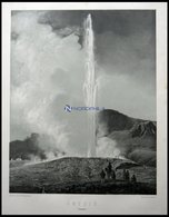 GEYSIR (Geysir), Ansicht Mit Eruptionssäule Und Zuschauern, Lithographie Mit Tonplatte Von E. Vesterberg Nach Emanuel La - Litografia