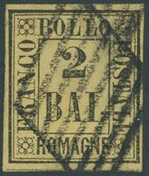 ROMAGNA 3 O, 1859, 2 Baj. Schwarz Auf Bräunlichgelb, Breitrandig, Pracht, Signiert Thier, Mi. 130.- - Romagne