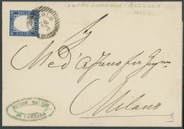 SARDINIEN 12 BRIEF, 1860, 20 C. Blau Mit Stempel BOZZOLO Auf Brief Nach Milano, Pracht - Sardinien