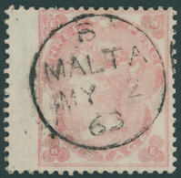 MALTA GB 18 O, Vorläufer: 1863, 3 P. Blaßkarminrosa (SG 77) Mit Breitrand, Zentrischer Stempel B MALTA, Feinst - Malte