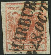 ÖSTERREICH 3Xb O, 1850, 3 Kr. Karmin, Handpapier, Type IIIa, L2 MARBUR(G), Pracht, Mi. 80.- - Used Stamps