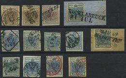 ÖSTERREICH 4/5X,Y O,BrfStk , 1850/4, 6 Kr. Braun Und 9 Kr. Blau, 13 Werte, Dabei Bessere Stempel, Auch 2 Rote, Prachtlot - Used Stamps