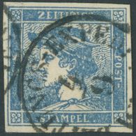 ÖSTERREICH BIS 1867 6I O, 1851, 0.6 Kr. Blau, Type Ib, K1 ZEITUNGS-EXPEDITION, Pracht - Oblitérés