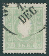 ÖSTERREICH BIS 1867 12a O, 1859, 3 Kr. Hellgrün, Pracht, Fotobefund Dr. Ferchenbauer, Mi. 180.- - Usati