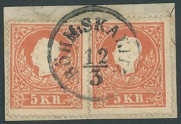 ÖSTERREICH BIS 1867 13I BrfStk, 1858, 5 Kr. Rot, Type I, 2x Auf Briefstück Mit K1 BÖHM:SKANITZ, Feinst - Oblitérés