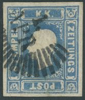 ÖSTERREICH BIS 1867 16a O, 1858, 1.05 Kr. Blau, Strahlenstempel Von WIEN, Pracht, Fotobefund Dr. Ferchenbauer, Mi. 700.- - Gebruikt