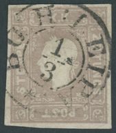 ÖSTERREICH BIS 1867 17 O, 1858, 1.05 Kr. Dunkellila, K2 BÖEH:LEIPA (Müller Nr. 268e), Pracht, Fotobefund Dr. Ferchenbaue - Usati