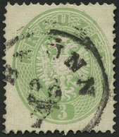 ÖSTERREICH 25 O, 1863, 3 Kr. Grün, K1 BRÜNN, Pracht, Gepr. Seitz, Mi. 110.- - Gebruikt