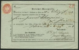 ÖSTERREICH 32 BRIEF, 1864, 5 Kr. Rosa Mit Rotem Recommandirt-Stempel Auf Retour-Recepisse Aus Wien, Pracht - Oblitérés