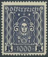 ÖSTERREICH 1918-1938 404B **, 1922, 1000 Kr. Schwarzblau, Gezähnt L 111/2, Postfrisch, Pracht, Mi. 600.- - Sonstige & Ohne Zuordnung