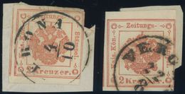 ZEITUNGSSTEMPELMARKEN 2 BrfStk, 1859, 2 Kr. Rot, 2x, Je Einseitig Berührt Sonst Pracht, Mi. 140.- - Dagbladen