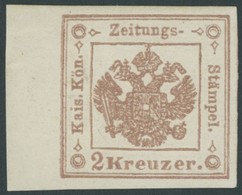 ZEITUNGSSTEMPELMARKEN Z 3I *, 1858, 2 Kr. Braun, Platte I, Mit Breitrandigem Linken Rand (8 Mm), Fast Postfrisch, Kabine - Dagbladen