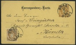 GANZSACHEN P 43,44 BRIEF, 1888, 2 Kr. Braun, Karte (deutsch) Mit Zusatzfrankatur 2 Kr. Doppeladler Von GRAZ STADT Nach M - Autres & Non Classés