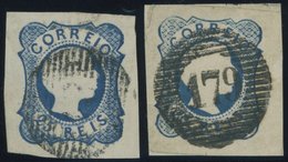 PORTUGAL 10I,II O,BrfStk , 1856, 25 R. Blau, Feines Und Grobes Netzwerk, 2 Prachtwerte - Gebruikt