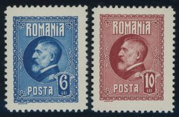 RUMÄNIEN 300,302F *, 1926, 6 L. Blau Und 10 L. Rot, Falzrest, 2 Prachtwerte - Sonstige & Ohne Zuordnung