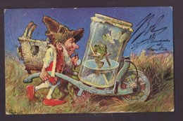 CPA Schlitt Gnome Lutin Nain écrite Grenouille Frog - Fairy Tales, Popular Stories & Legends