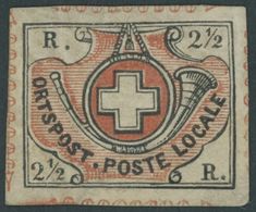 SCHWEIZ BUNDESPOST 4 (*), 1850, 21/2 Rp. Schwarz/braunrot, Sog. Winterthur, Stark Repariert, Gummi Nicht Original, Signi - Sonstige & Ohne Zuordnung