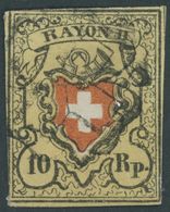 SCHWEIZ BUNDESPOST 8II O, 1851, 10 Rp. Schwarz/rot Auf Gelb Mit Züricher Rosette, Kleine Helle Stelle, Feinst - Sonstige & Ohne Zuordnung