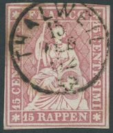 SCHWEIZ BUNDESPOST 15IIBym O, 1857, 15 Rp. Rosa, Berner Druck III, (Zst. 24G), K1 THALWEIL, Pracht - Other & Unclassified