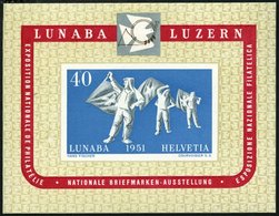 SCHWEIZ BUNDESPOST Bl. 14 *, 1951, Block LUNABA, Falzrest Im Rand, Pracht - Other & Unclassified