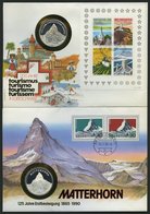 SCHWEIZ BUNDESPOST 820/1, Bl.25 BRIEF, 1990, 2 Münzbriefe: 125 Jahre Erstbesteigung Matterhorn Und 200 Jahre Tourismus,  - Autres & Non Classés