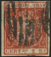 SPANIEN 28w O, 1854, 2 R. Zinnober, Dünnes Weißes Papier, Pracht, Gepr. Drahn, Mi. 110.- - Gebraucht