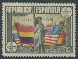 SPANIEN 713 *, 1938, 1 Pta. AEREO, Falzrest, Pracht - Usados