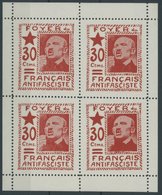 LOKALAUSGABEN VB **, 1937, 30 C. Rot Foyer Du Français Antifascite Im Postfrischen Kleinbogen (4), Pracht - Andere & Zonder Classificatie