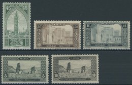 MAROKKO 32-34,36/7 *, 1917, 45 C. - 1 Fr., 5 Und 10 Fr. Baudenkmäler, StTdr., Falzrest, 5 Prachtwerte, Mi. 132.50 - Marruecos (1956-...)