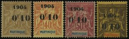 MARTINIQUE 50-53 *, 1904, 0f10 Auf 30 C. - 0f10 Auf 75 C., Falzreste, 4 Werte Meist Pracht, Mi. 100.- - Andere & Zonder Classificatie