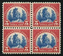 USA 285a VB **, Scott 573, 1923, 5 $ Karmin/blau Allegorie Amerika Im Postfrischen Viererblock, Pracht - Gebraucht