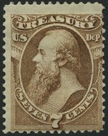 DIENSTMARKEN D 75 *, Scott O 76, 1873, 7 C. Treasury, Falzreste, Feinst, $ 250 - Ungebraucht