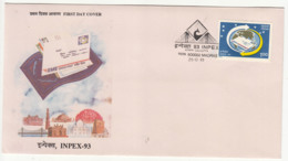 India FDC 1993, INPEX 93 Philately Exhibition, Globe, Map, Peacock Cancel, Bridge, As Scan - FDC