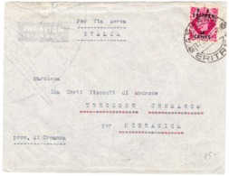 1951 Flugbrief 65 Cent Eritrea Aufdruck Auf Englischer 8 Pence Marke; Aus Asmara Nach Trescore  Cremasco Italien - Britisch-Levant