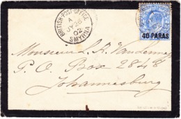 1902 Trauerbrief British Post Office In Smyrna Nach Johannesburg; Ankunftstempel Rückseitig, Minim Fleckig - Levant Britannique