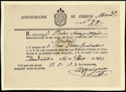 1871. MONDOÑEDO A MADRID. RESGUARDO ADMINISTRACIÓN CORREOS POR IMPOSICIÓN DE CERTIFICADO. INTERESANTE. - ...-1850 Prephilately