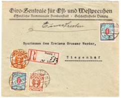 1923 R-Bankbrief Aus Danzig Nach Tiegenhof; Bedarfsspuren - Lettres & Documents