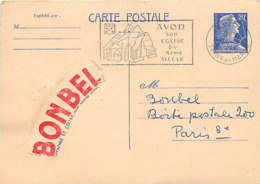 FRANCE TIMBRE ENTIERS  20 F BLEU N° 1011B SUR CARTE POSTALE - VOIR FLAMME -. CONCOURS BONDEL - Cartes-lettres