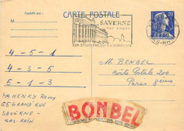 FRANCE TIMBRE ENTIERS  20 F BLEU N° 1011B SUR CARTE POSTALE - VOIR FLAMME -. CONCOURS BONDEL - Cartes-lettres