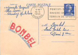 FRANCE TIMBRE ENTIERS  20 F BLEU N° 1011B SUR CARTE POSTALE - VOIR FLAMME -. CONCOURS BONDEL - Cartes-lettres