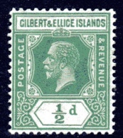 Gilbert & Ellice Islands GV 1922-7 ½d Green Definitive, Wmk. Mult. Script CA, Hinged Mint, SG 27 (BP2) - Islas Gilbert Y Ellice (...-1979)