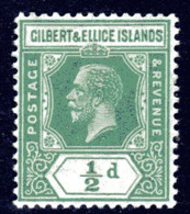 Gilbert & Ellice Islands GV 1922-7 ½d Green Definitive, Wmk. Mult. Script CA, Hinged Mint, SG 27 (BP2) - Isole Gilbert Ed Ellice (...-1979)