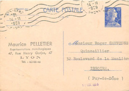 FRANCE TIMBRE ENTIERS  20 F BLEU N° 1011B SUR CARTE POSTALE - VOIR FLAMME -. CONCOURS BONDEL - Cartes-lettres