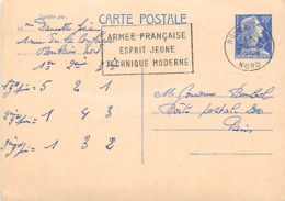 FRANCE TIMBRE ENTIERS  20 F BLEU N° 1011B SUR CARTE POSTALE - VOIR FLAMME -. CONCOURS BONDEL - Cartes-lettres