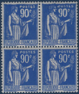 France Type Paix N°368** Bloc De 4 90c Impression Détruite Et Chiffres Déformés Tenant à Normal RRR Ainsi Signé Calves - 1932-39 Frieden